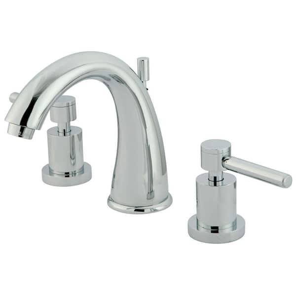 Kingston Brass Modern Square 8 in. Widespread 2-Handle High-Arc Bathroom Faucet in Chrome