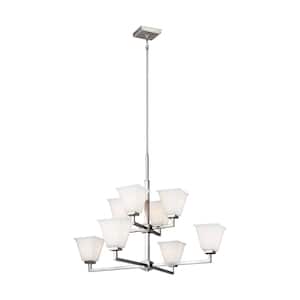 Ellis Harper 8-Light Brushed Nickel Classic Transitional Hanging Chandelier with Etched White Glass Shades
