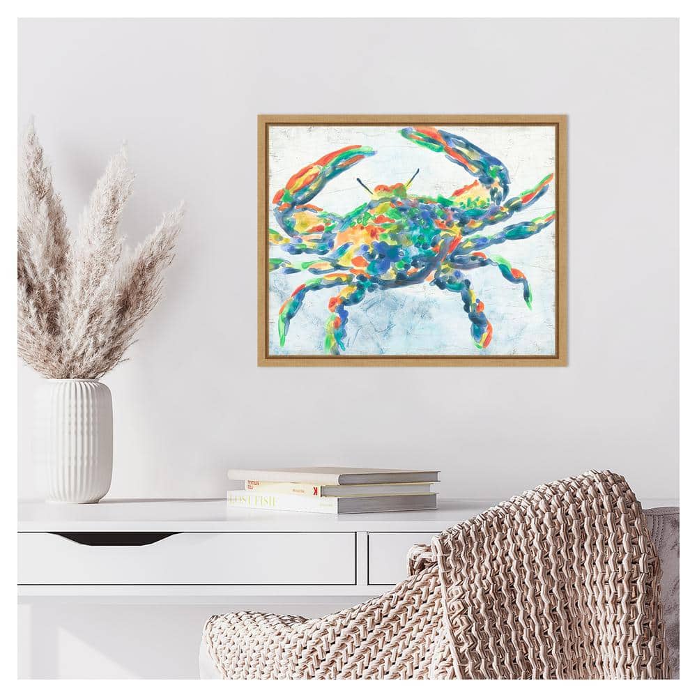 Rainbow Crab II Abstract Canvas Print with Maple Frame
