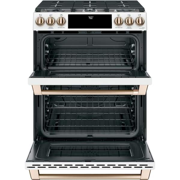 Cafe 30 Matte White Slide-in Double Oven GAS Range with Convection
