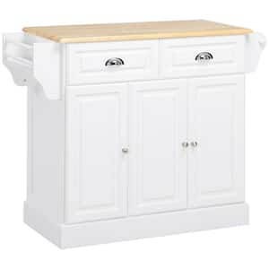 White Rubberwood 43.25 in. Kitchen Island with Storage and Rolling Kitchen Serving Cart