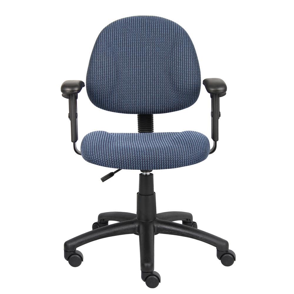 Elegant Blue Fabric Task Chair with Adjustable Arms and Swivel Base