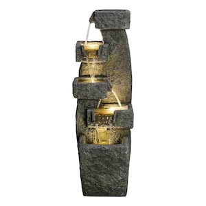 47.2 in. Resin Outdoor Fountain Waterfall Garden 5-Tier Relaxing Floor Fountain with LED Lights and Submersible Pum