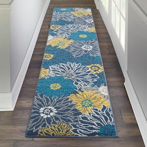 Passion Blue 2 ft. x 6 ft. Floral Contemporary Kitchen Runner Area Rug