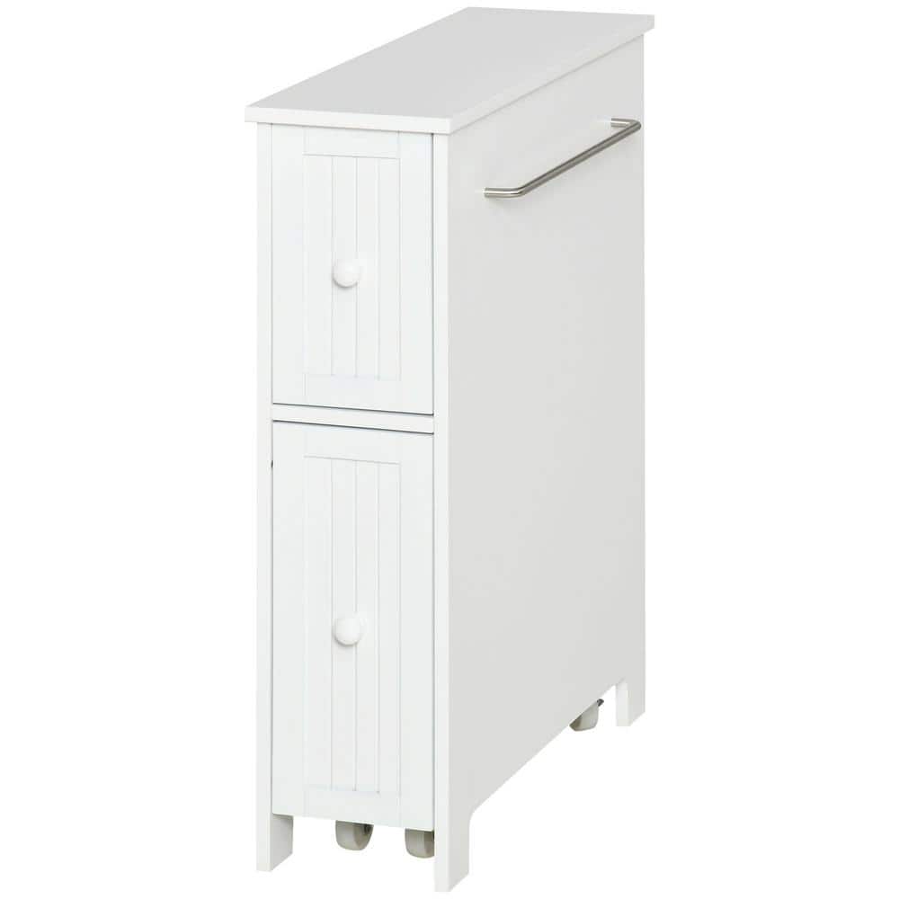7 in. W x 20.5 in. D x 24.75 in. H White Linen Cabinet with 2-Drawers, Side