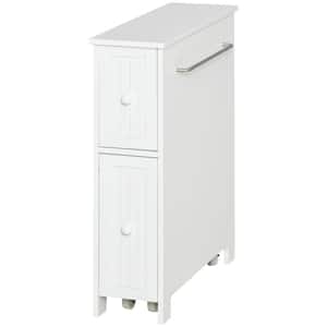 7 in. W x 20.5 in. D x 24.75 in. H White Linen Cabinet with 2-Drawers, Side Towel Rack and Wheels