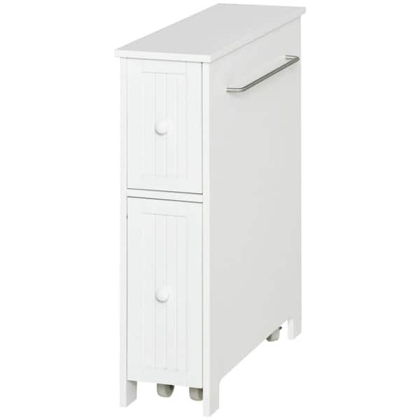 Unbranded 7 in. W x 20.5 in. D x 24.75 in. H White Linen Cabinet with 2-Drawers, Side Towel Rack and Wheels