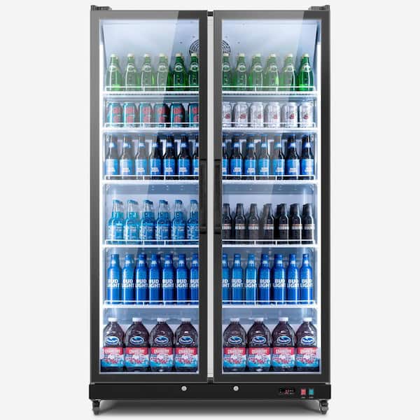 44.1 in. 27.1 cu. ft Merchandiser Refrigerator in Black Commercial Beverage Cooler Adjustable Shelves Dual Glass Door