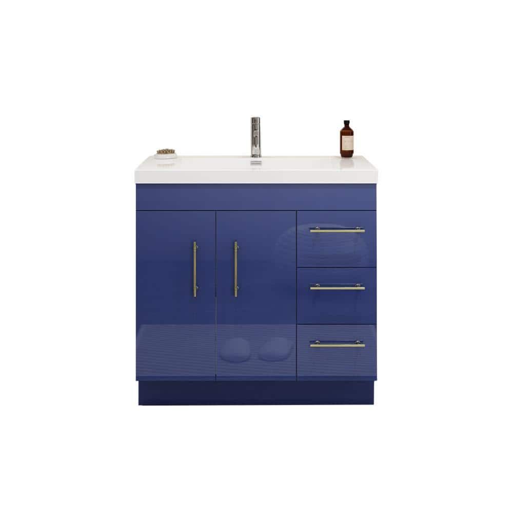 Moreno Bath Elsa 36 in. W Freestanding Vanity in High Gloss Night Blue