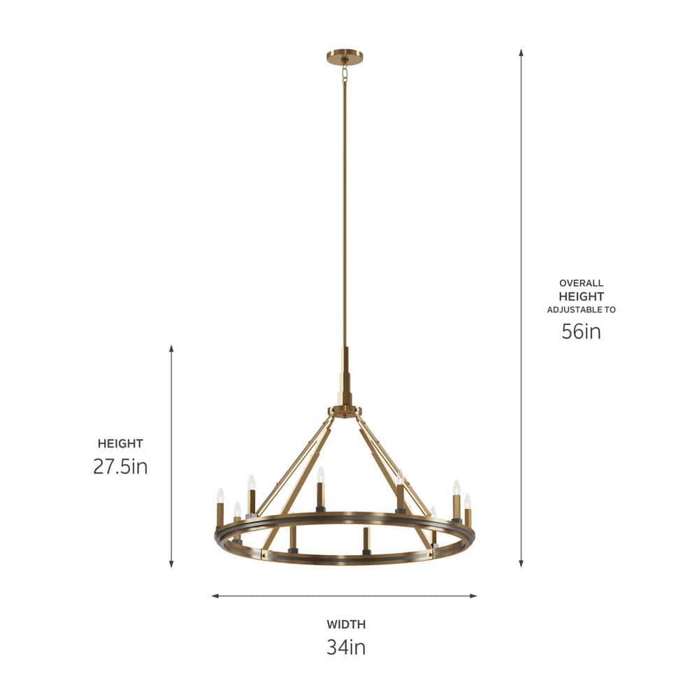 Emmala 10-Light Art Deco Chandelier in Brushed Natural Brass