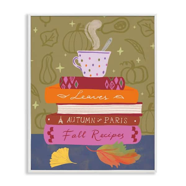 Autumnal Mug on Bookstack by Be Ni La White Framed Typography Giclee Art Print 30 in. x 24 in.