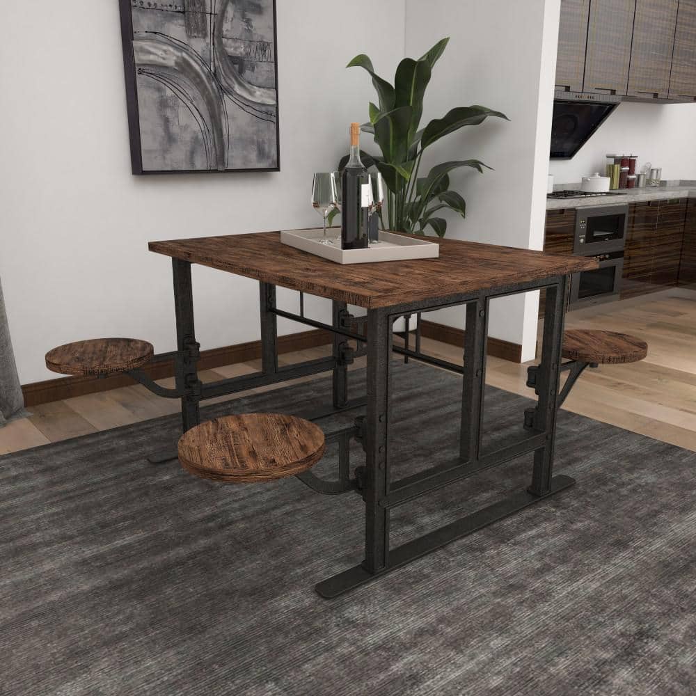 Reclaimed Teakwood 51" Industrial Dining Table with Marble Accents