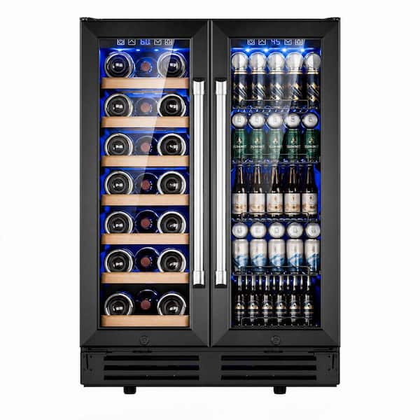23.5 in. Dual Zone 20-Bottle 85-Cans Built-in/Freestanding Beverage Cooler with Adjustable Shelves in Black, Frost‑free
