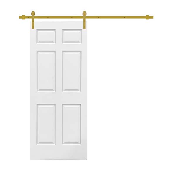 CALHOME 30 in. x 80 in. in White Primed MDF 6-Panel Interior Sliding Barn Door with Hardware Kit
