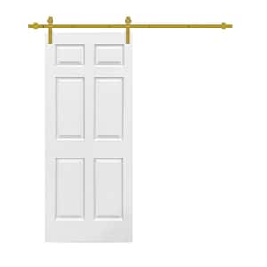30 in. x 80 in. White Stained Composite MDF 6 Panel Interior Sliding Barn Door with Hardware Kit