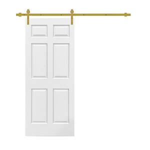 30 in. x 80 in. White Stained Composite MDF 6 Panel Interior Sliding Barn Door with Hardware Kit