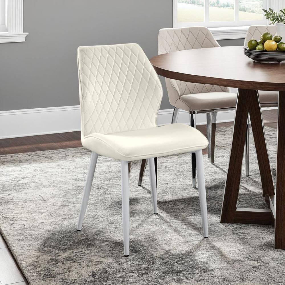 Bailey White and Beige Velvet Dining chair (Set of 2)