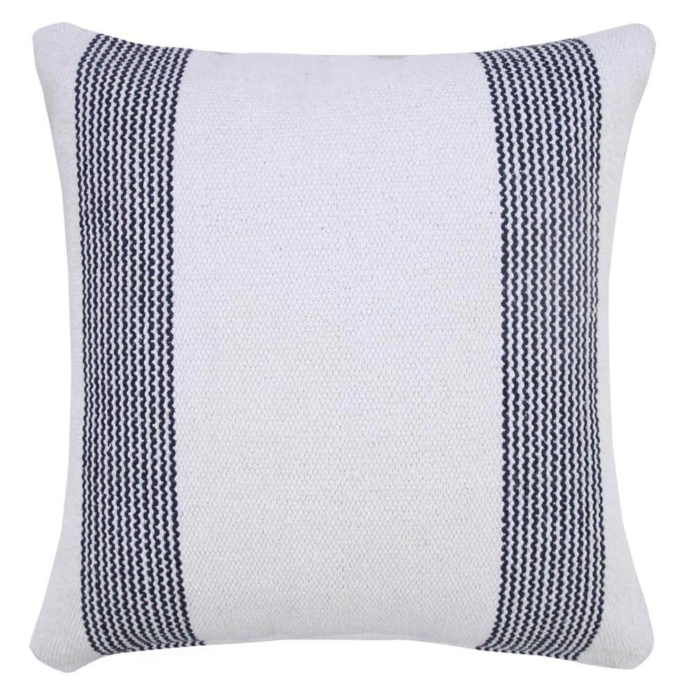 Balanced Deep Blue / White 20 in. x 20 in. Border Pinstripe Indoor Throw Pi