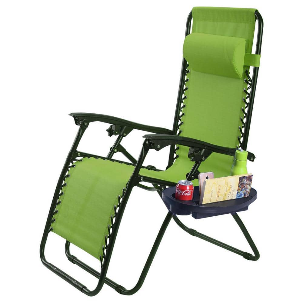 Folding Metal Outdoor Lounge Chair in Green(2-Pack)