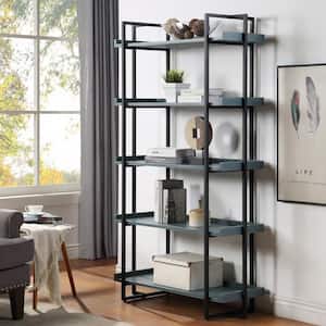 Fitzwallace 72 in. Antique Blue and Gun Metal 5-Layer Wood Shelf