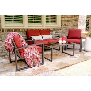 Jasper 4-Piece Aluminum Patio Conversation Set with Red Polyester Cushions