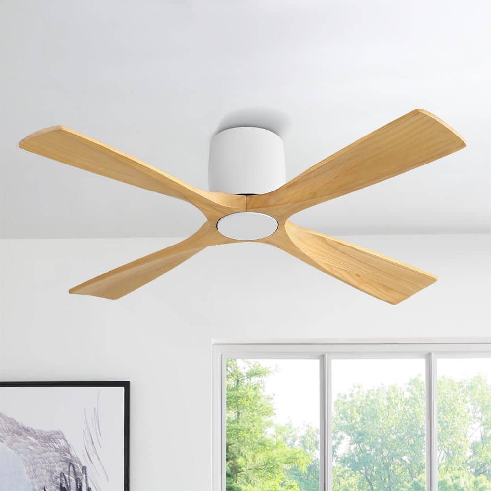 54 inch 4 Solid Wood Blades Dc Motor Indoor Flush Mount Standard Ceiling fan With Remote White and Natural Wood Grain price history on PriceWatchPro