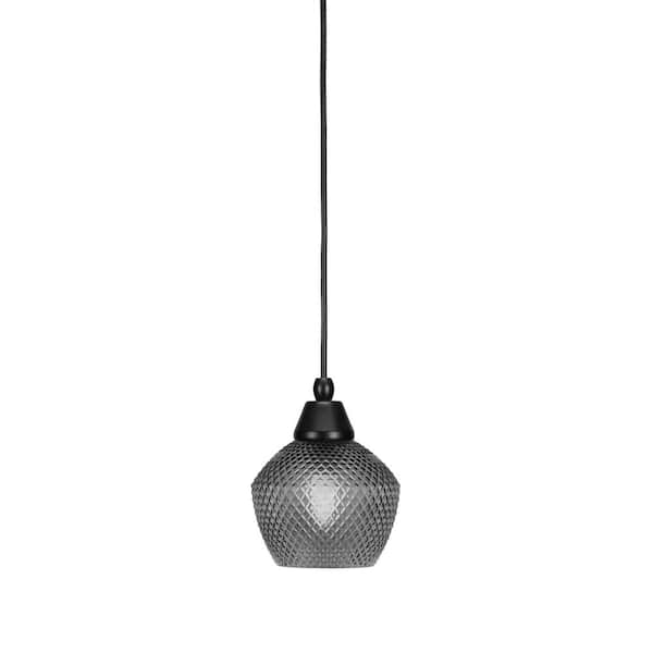 Unbranded Bryson 6 in. 1-Light Matte Black Cord Pendant Light with 6 in. Smoke Textured Glass Shade, no bulb included