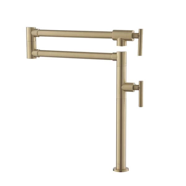 Residential Deck Mount Kitchen Pot Filler Faucet with Single Hole Two Handles and Accessories in Brushed Gold