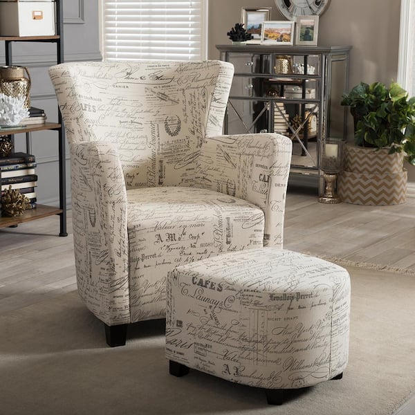 Baxton Studio Benson Contemporary Beige Fabric Upholstered Accent Chair and Ottoman Set