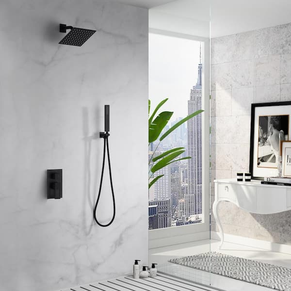 Modern 1-Handle 1-Spray Shower Faucet 1.8 GPM with Hand Shower in Matte Black(Valve Included)