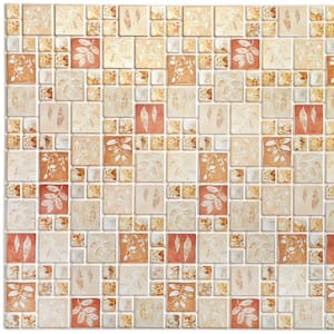 3D Falkirk Retro 1/100 in. x 38 in. x 19 in. Beige Red Squares with Autumn Leaves PVC Decorative Wall Paneling (5-Pack)
