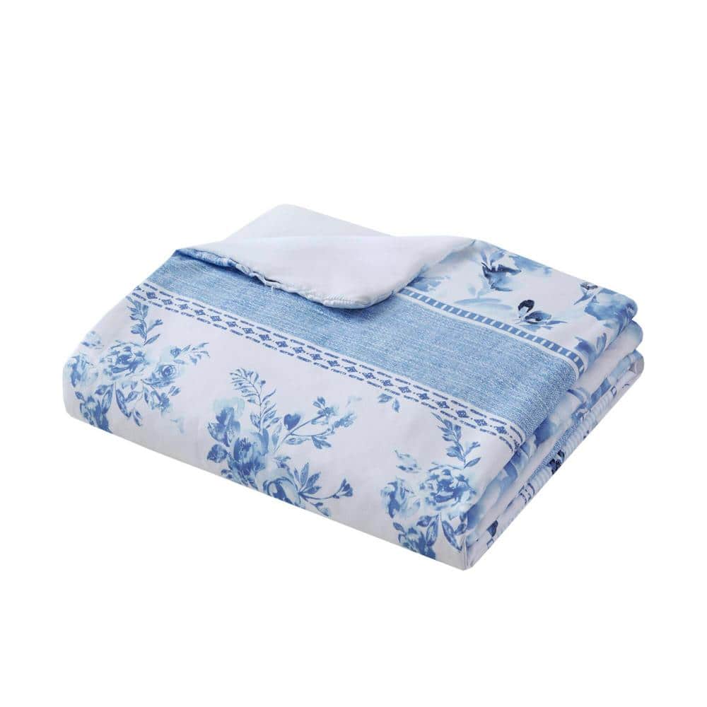 Blue Floral Striped Twin/Twin XL Microfiber Duvet Cover Set