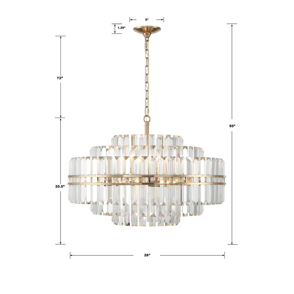 Aged Brass and Crystal 16-Light Chandelier