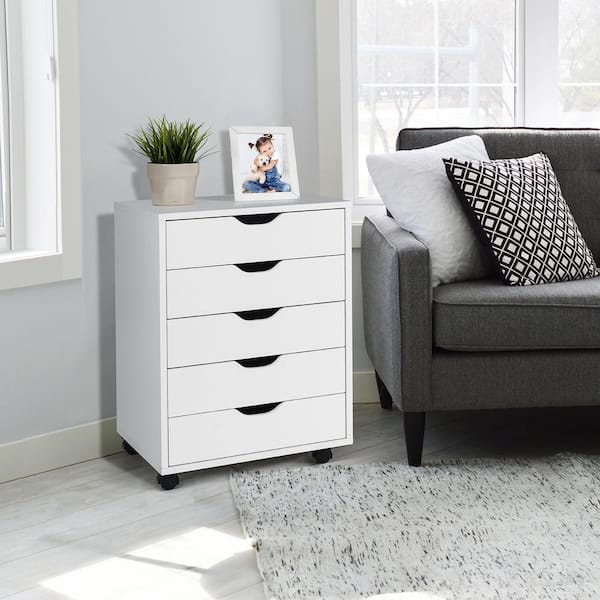 Costway 7 Drawer Chest Storage Dresser Floor Cabinet Organizer with Wheels  White