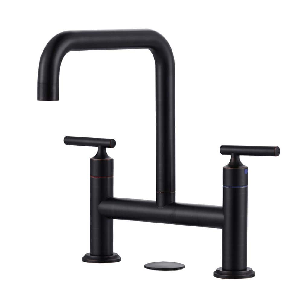 Double Handle Bridge Faucet with Kitchen Sink Hole Cover in Oil Rubbed Bronze price history on PriceWatchPro