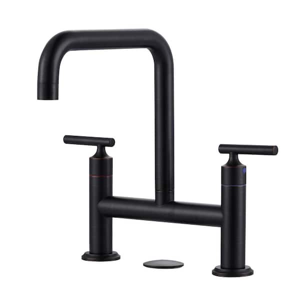 WOWOW Double Handle Bridge Faucet with Kitchen Sink Hole Cover in Oil Rubbed Bronze