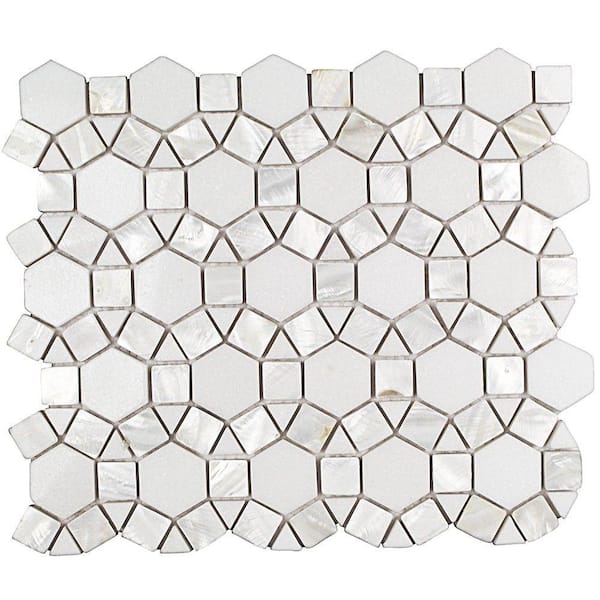 Ivy Hill Tile Noble White Thassos 9-3/4 in. x 12-1/4 in. x 10 mm Polished Pearl and Marble Mosaic Tile