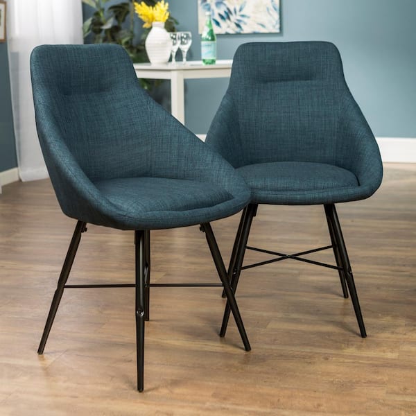 Walker Edison Furniture Company Mid Century Modern Upholstered Dining Chair, Set of 2 - Blue