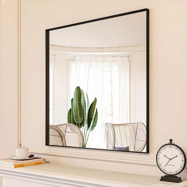 ORGANNICE 36 in. W x 36 in. H Black Aluminum Rectangle Framed Tempered Glass Wall-mounted Mirror