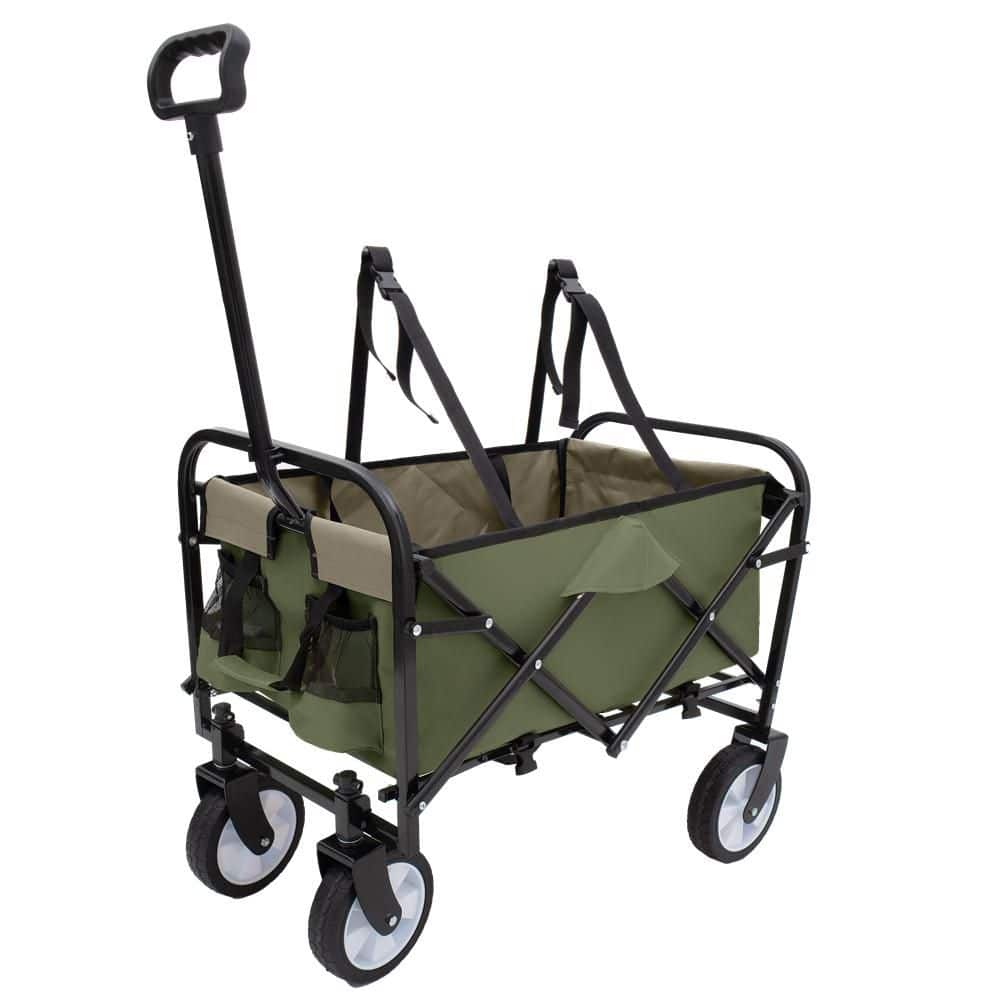 3 cu. ft. Strap Collapsible Foldable Wagon Cart Steel Garden Cart Supports 