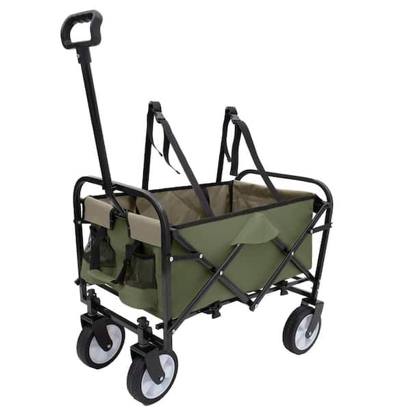 Unbranded 3 cu. ft. Strap Collapsible Foldable Wagon Cart Steel Garden Cart Supports 225 lbs. Army Green