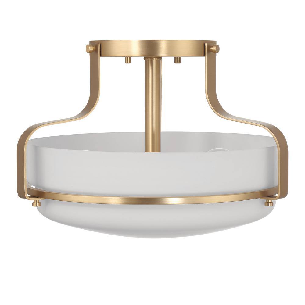 Allegra White and Gold Glass Drum Semi-Flush Mount Light