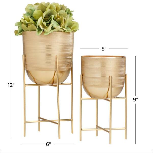 LuxenHome Planters for Indoor Plants, Set of 2 Indoor Plant Pots, White  Planter with Gold Metal Stand, Luxury Flower Pots for Indoor Plants, Large