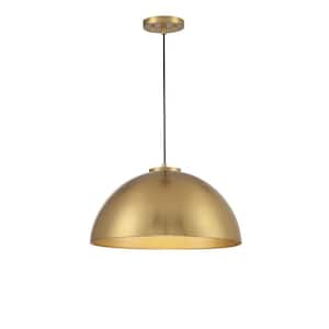 18 in. W x 10 in. H 1-Light Natural Brass Hanging Pendant Light with Metal Dome Shade