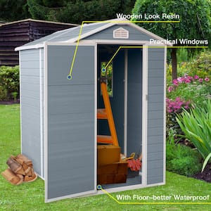 4 ft. W x 6 ft. D Plastic Resin Shed Kit Outdoor Storage Tool Room with Single Door for Garden, Lawn, Grey (24 sq. ft.)