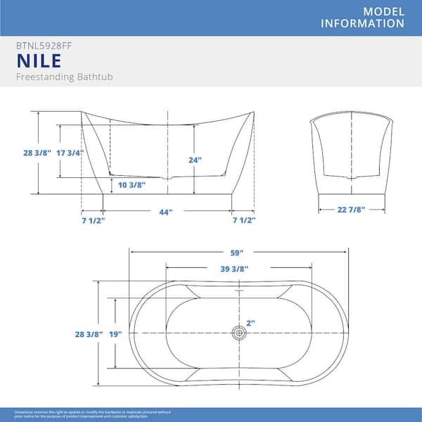 Nile 59 in. L Acrylic Flatbottom Bathtub in White