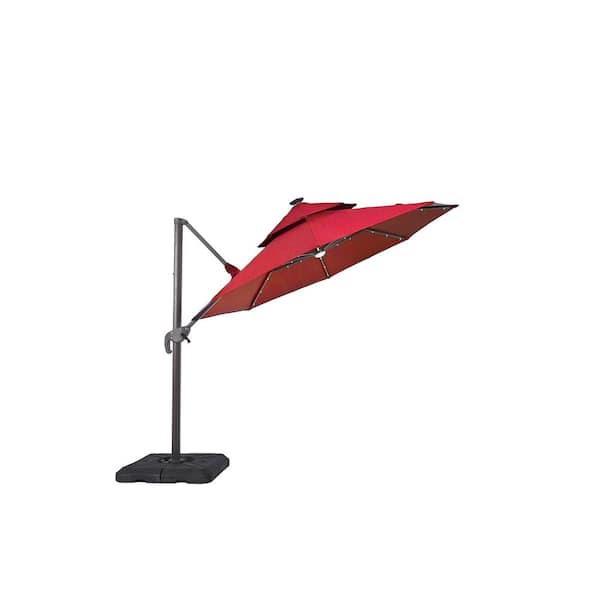 Furniture of America Brooks 10 ft. Steel Roma Cantilever Solar LED Tilt 360 Patio Umbrella In Red