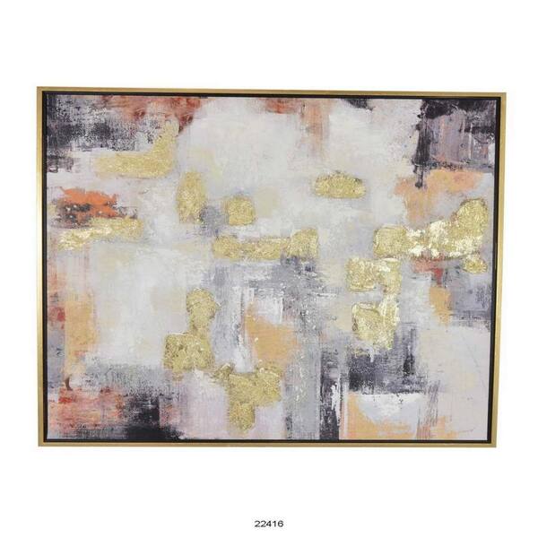 Benjara White, Gold, Black and Orange Metal Framed Accent Abstract Canvas Wall Art Oil Painting