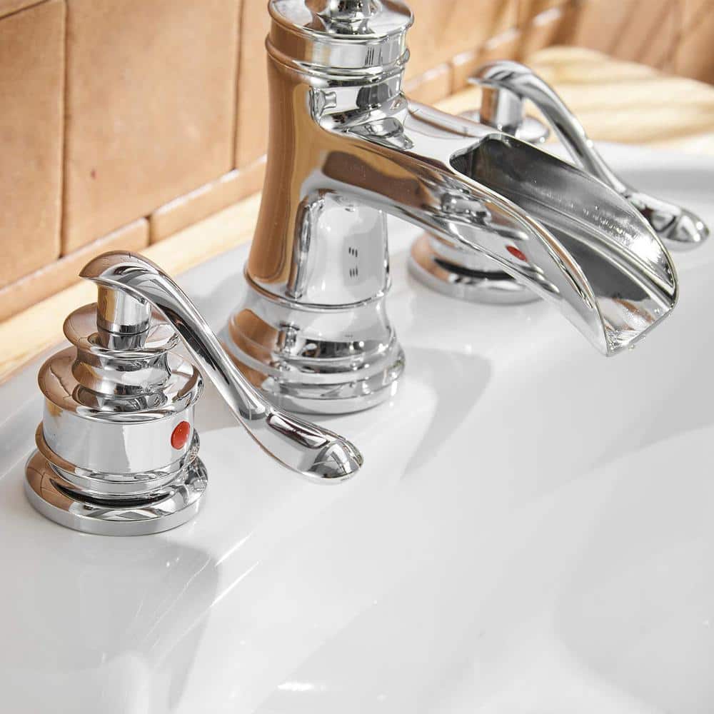 Chrome Widespread Double Handle Waterfall Bathroom Faucet