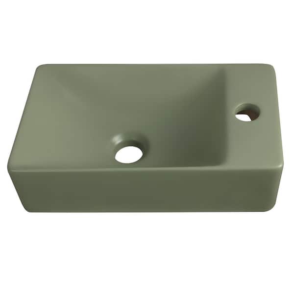 Felix 15 in. W x 8 in. D Modern Wall Mounted Rectangular Ceramic Mini Sink, Right-Side Faucet, Matte Olive